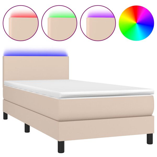 vidaXL Krevet box spring madrac LED cappuccino 90x190cm umjetna koža