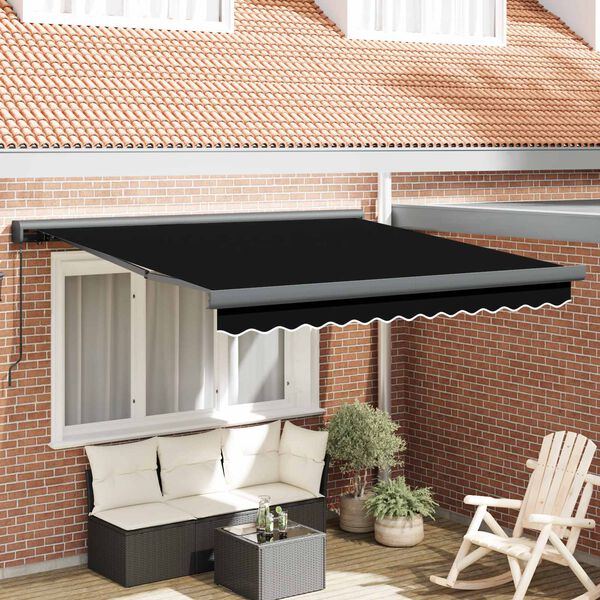 vidaXL Skrovita tenda Crna 300 x 250 cm Tkanina i Metal