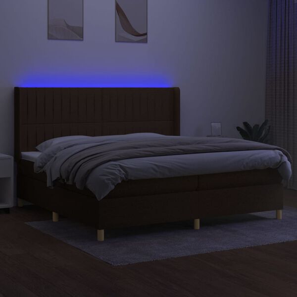vidaXL Krevet box spring s madracem LED tamnosmeđi 200x200 cm tkanina