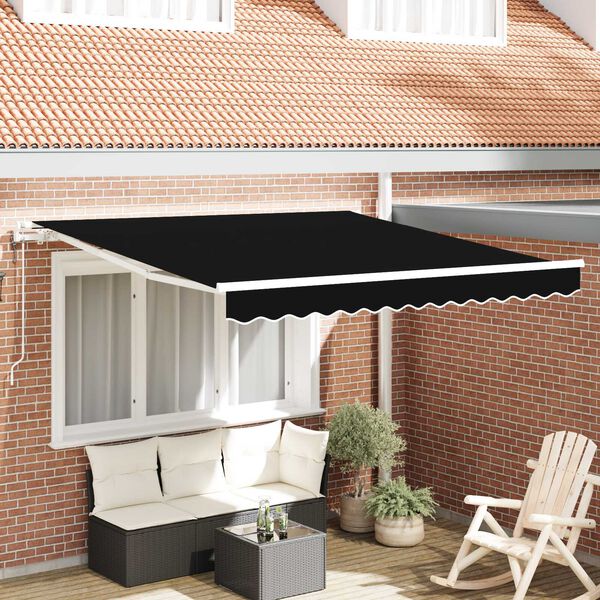 vidaXL Skrovita tenda Crna 350 x 250 cm Tkanina i čelik