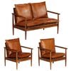 vidaXL 3-dijelni set sofa od prave kože i masivnog drva bagrema smeđi