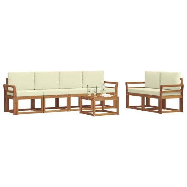 vidaXL Set vanjskih sofa 7 pcs Prirodna i krem Čvrsto drvo akacije
