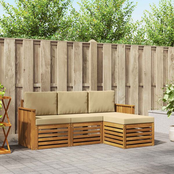 vidaXL Set vanjskih sofa 4 pcs Prirodna i bež Čvrsto drvo akacije