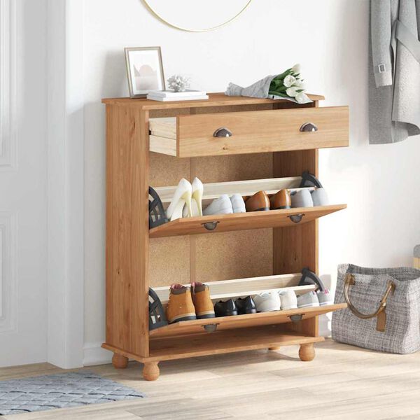 vidaXL Ormar za cipele ASKIM Smeđa 85 x 35 x 108 cm Čvrsto borovo drvo