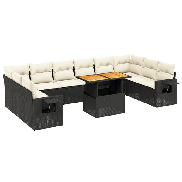 vidaXL 11-dijelni set vrtnih sofa od poliratana s jastucima crni