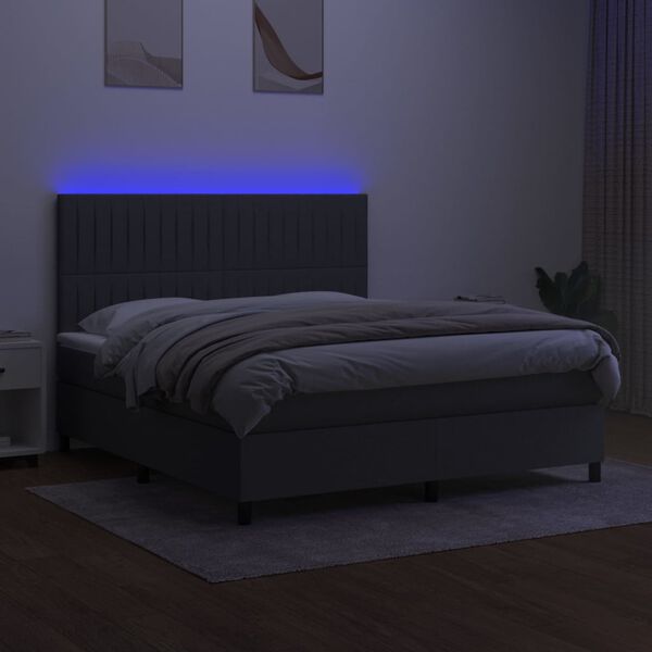 vidaXL Krevet box spring s madracem LED tamnosivi 180x200 cm tkanina