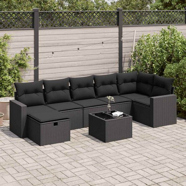 vidaXL 8-dijelni set vrtnih sofa od poliratana s jastucima crni