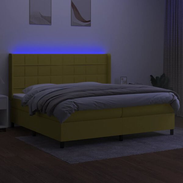 vidaXL Krevet box spring s madracem LED zeleni 200x200 cm od tkanine