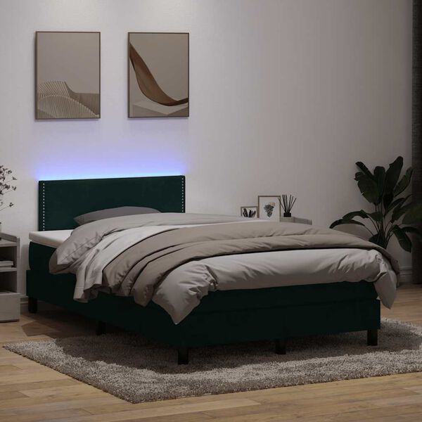 vidaXL Box Spring krevet s madracem i LED tamnozeleni 120x210 cm bar&scaron;unasti