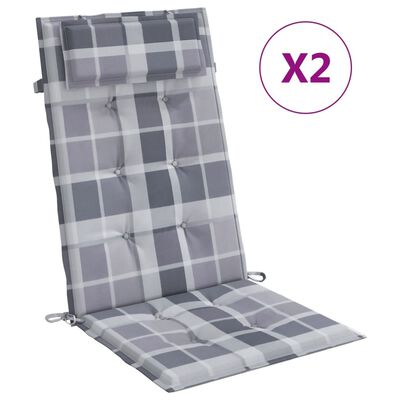 vidaXL Jastuci za stolicu visoki naslon 2 kom sivi karirani od tkanine