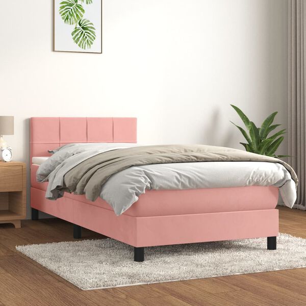 vidaXL Box spring krevet s madracem ružičasti 90x200 cm bar&scaron;unasti