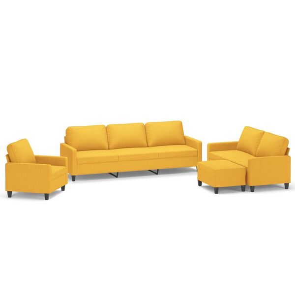 vidaXL 4-dijelni set sofa s jastucima svjetložuti od tkanine
