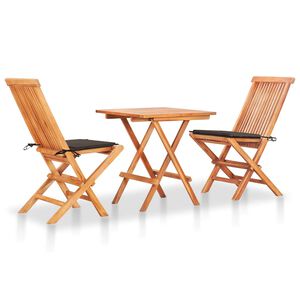 vidaXL 3-dijelni bistro set sa smeđe-sivim jastucima masivna tikovina