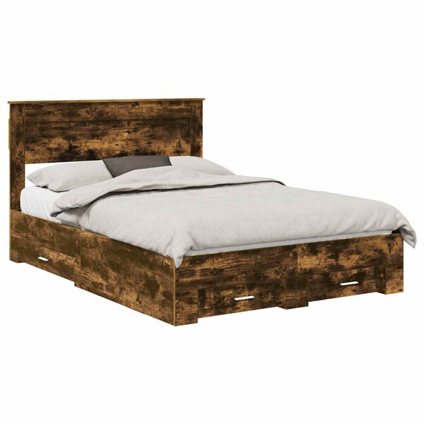 vidaXL Krevetna konstrukcija s uzglavljem Dimljeni hrast 150 x 200 cm