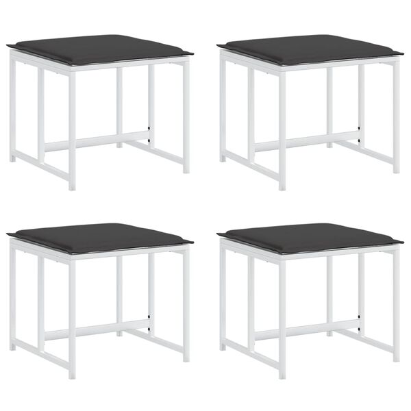 vidaXL Vrtni taburei s jastucima 4 kom bijeli od čelika i tekstilena