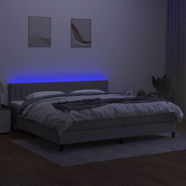 vidaXL Krevet box spring s madracem LED svjetlosivi 200x200 cm tkanina
