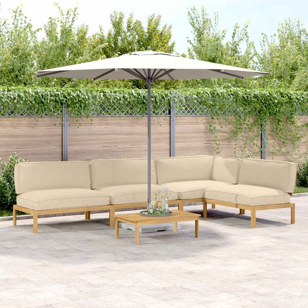 vidaXL Set sofe s jastukom Jednobojno 5 pcs Bež Čvrsto drvo akacije