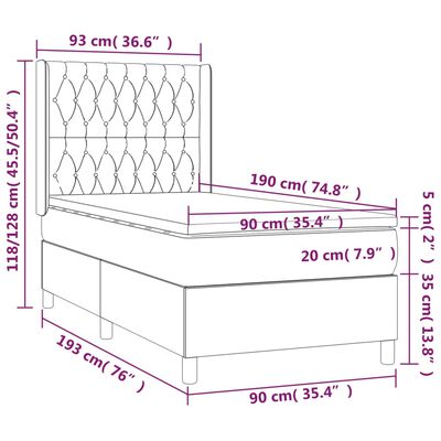 vidaXL Krevet box spring s madracem LED smeđesivi 90x190 cm tkanina