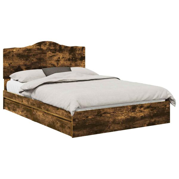 vidaXL Krevet s od storage s uzglavljem Dimljeni hrast 160 x 200 cm