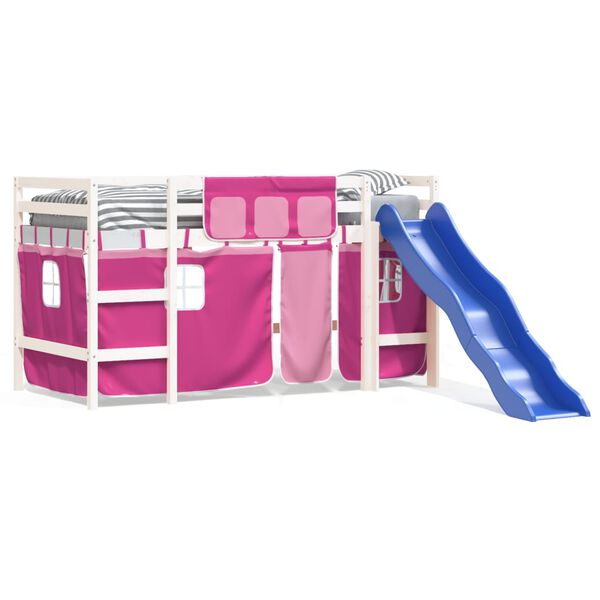 vidaXL Dječji krevet na kat i zavjese ružičasti 90x190 cm borovina