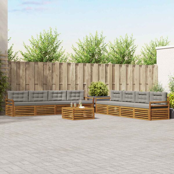 vidaXL Set vanjskih sofa s jastukom 9 pcs Prirodna i svijetlo siva