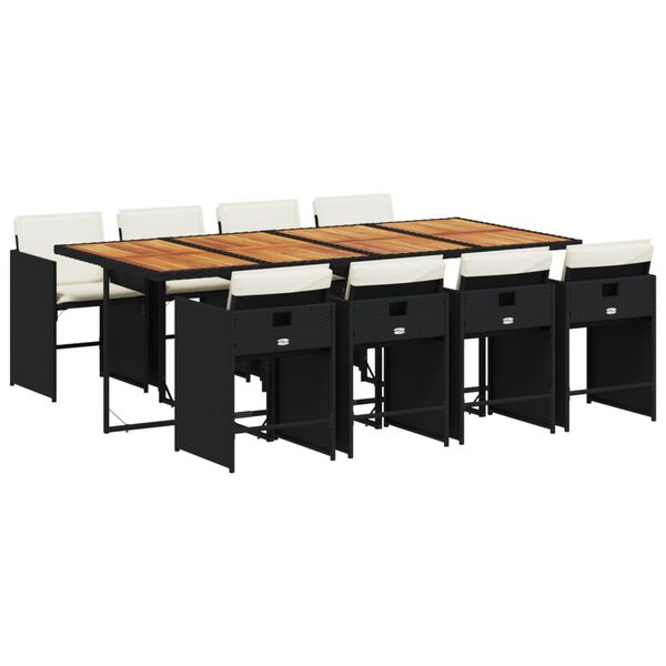 vidaXL 9-dijelni vrtni blagovaonski set s jastucima crni od poliratana