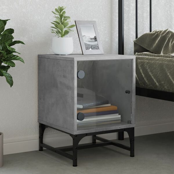 vidaXL Noćni ormarić sa staklenim vratima boja betona 35 x 37 x 50 cm