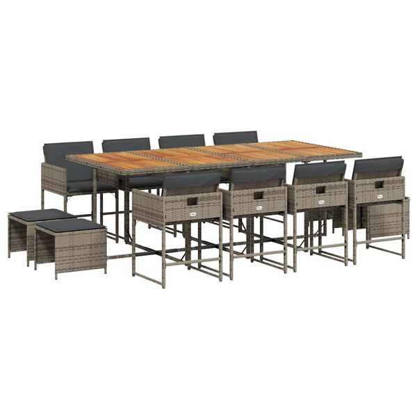 vidaXL 13-dijelni vrtni blagovaonski set s jastucima poliratan sivi