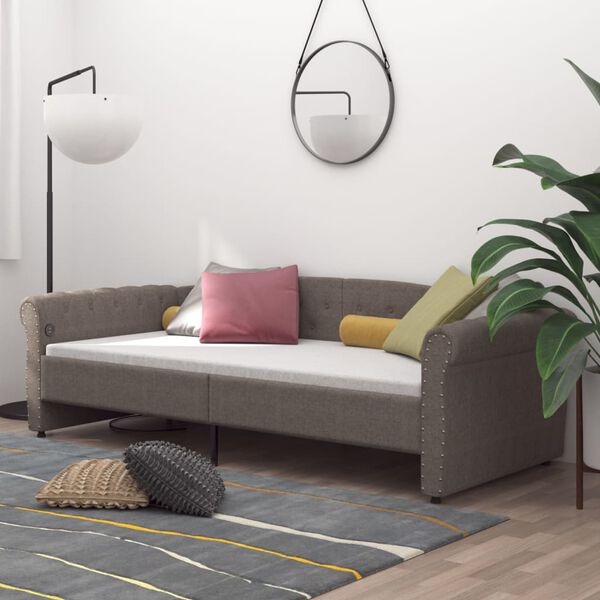 vidaXL Dnevni ležaj s madracem i USB-om sivo-smeđi tkanina 90 x 200 cm