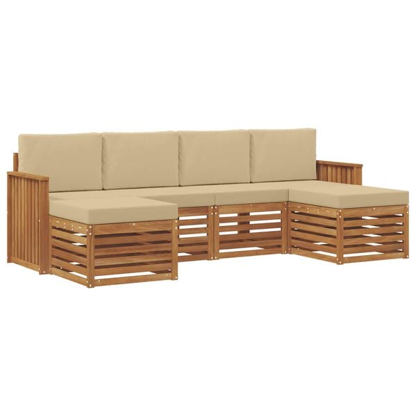 vidaXL Setovi sofa s jastukom 6 pcs Prirodna i bež Čvrsto drvo akacije
