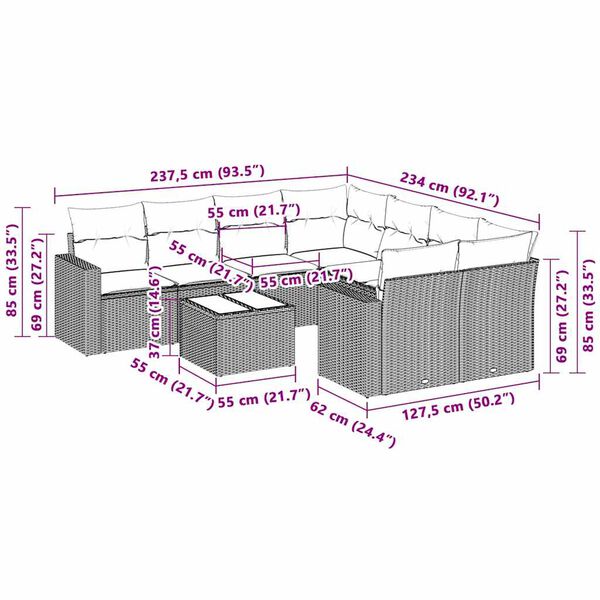 vidaXL 3-dijelna vrtna garnitura poliratana s jastucima svijetlosivi