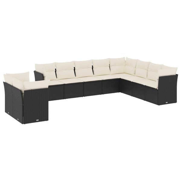 vidaXL 10-dijelni set vrtnih sofa s jastucima crni od poliratana