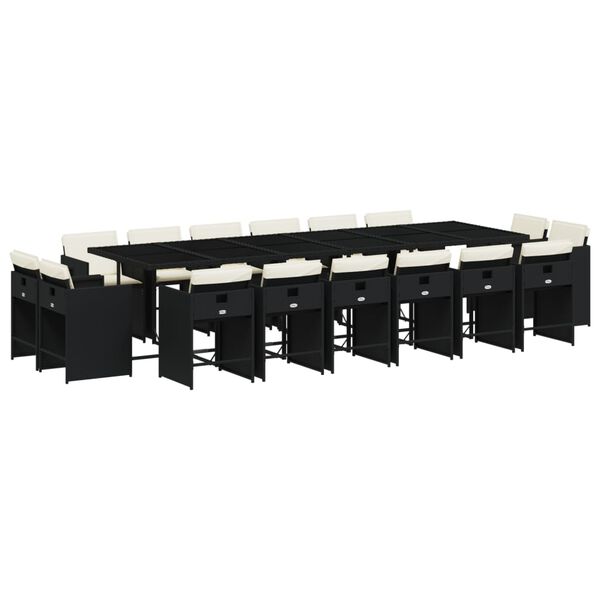 vidaXL 17-dijelni vrtni blagovaonski set s jastucima poliratan crni