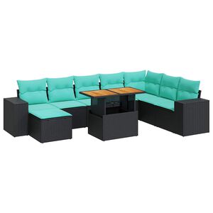 vidaXL 9-dijelni set vrtnih sofa s jastucima crni od poliratana