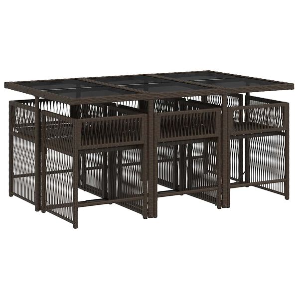 vidaXL 7-dijelni vrtni blagovaonski set s jastucima poliratan smeđi