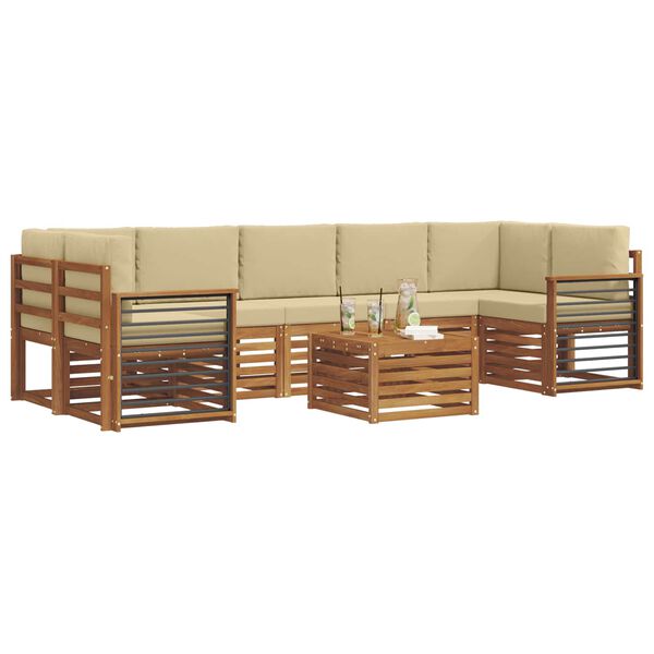 vidaXL Set vanjskih sofa 8 pcs Prirodna i bež Čvrsto drvo akacije