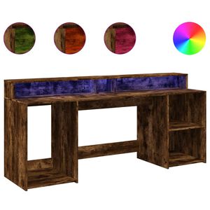 vidaXL Radni stol s LED svjetlima boja hrasta 200x55x91 cm drveni
