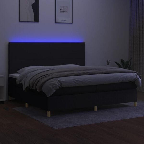 vidaXL Krevet box spring s madracem LED crni 200x200 cm od tkanine