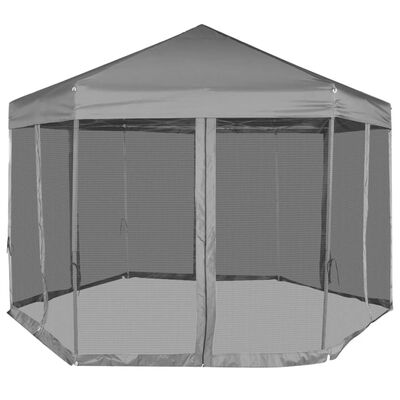vidaXL Šesterokutni prigodni šator sa 6 bočnih zidova sivi 3,6 x 3,1 m