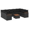 vidaXL 10-dijelni set vrtnih sofa s jastucima crni od poliratana
