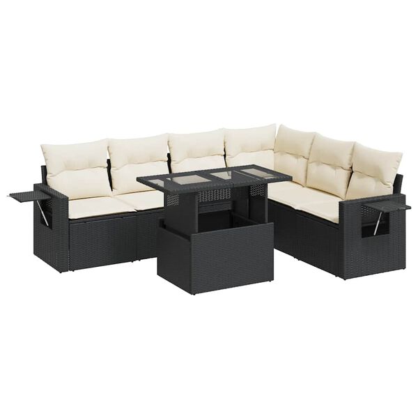 vidaXL 7-dijelni set vrtnih sofa od poliratana s jastucima crni