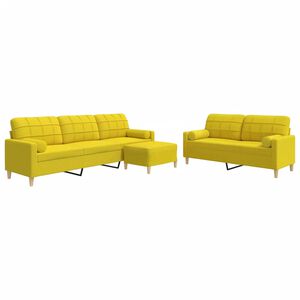 vidaXL 3-dijelni set sofa s tabureom i jastucima svjetložuti tkanina