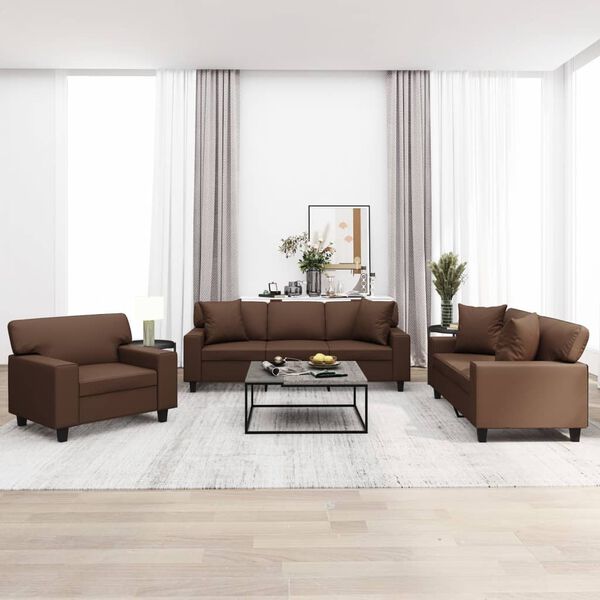 vidaXL 3-dijelni set sofa s jastucima smeđi od umjetne kože