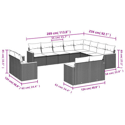 vidaXL 12-dijelni set vrtnih sofa s jastucima bež od poliratana