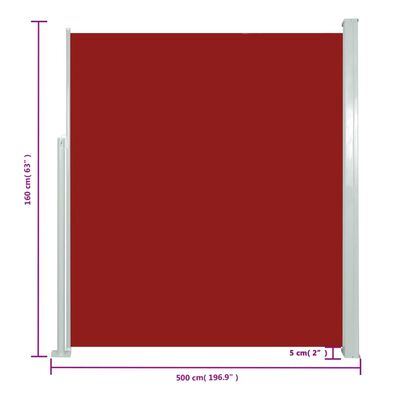 vidaXL Uvlačiva bočna tenda 160 x 500 cm crvena