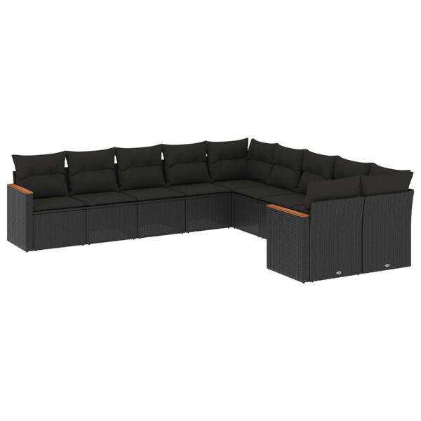 vidaXL 10-dijelni set vrtnih sofa s jastucima crni od poliratana
