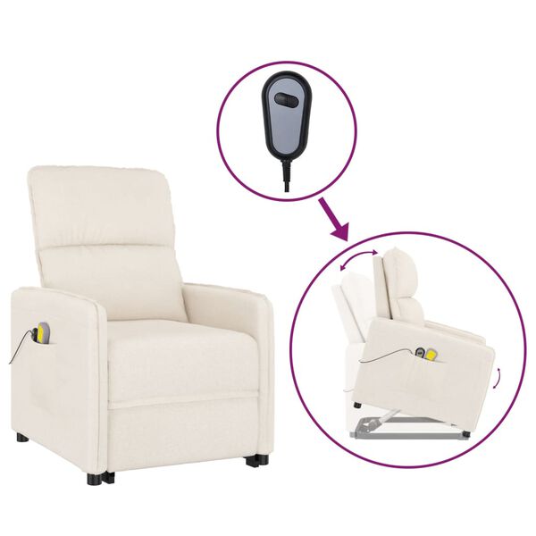 vidaXL Masažna fotelja na podizanje od mikrovlakana bež