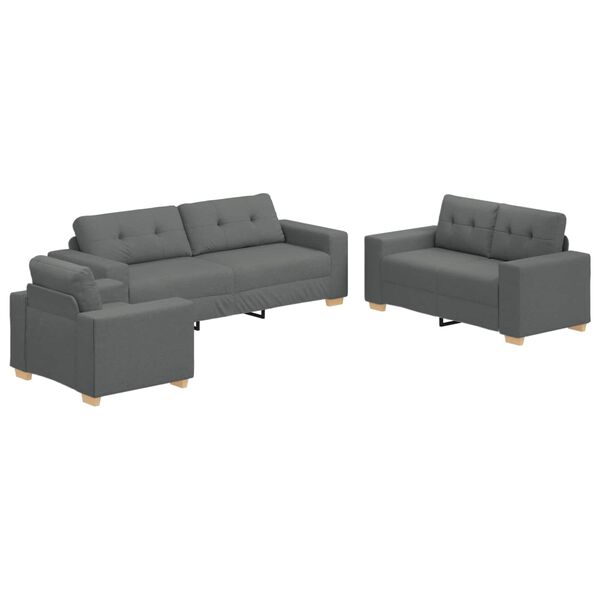 vidaXL Sofa 3 pcs Tamno siva 221 x 80 x 80 cm Platnasta tkanina