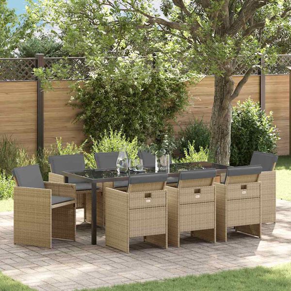 vidaXL Vrtni set za objed 9 pcs Bež poliratan