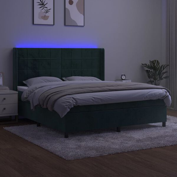 vidaXL Krevet box spring s madracem LED tamnozeleni 160x200 cm bar&scaron;un